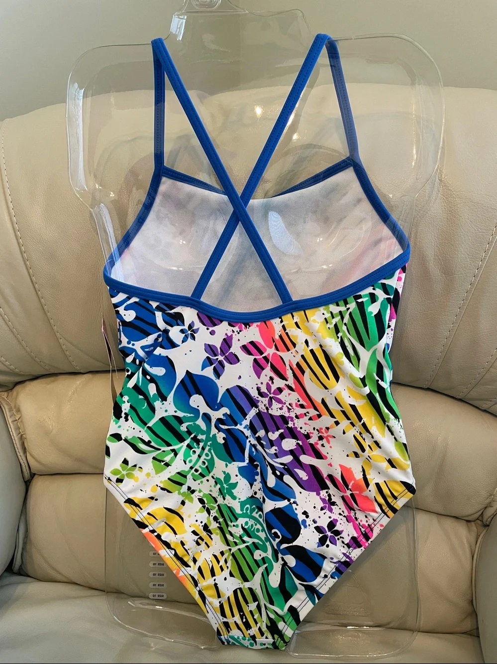 Girls' Multi-Color One-Piece Swim Suit with Blue Trim BNWT